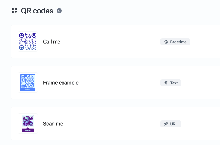 Screenshot of the app QR code system page